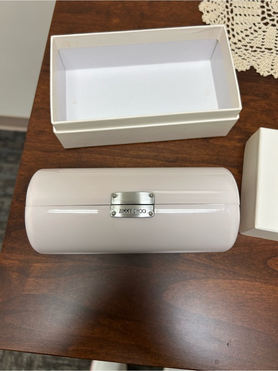 Jimmy Choo Other - Jimmy Choo Light Cream Glossy Eyewear Case with gray gift bag.